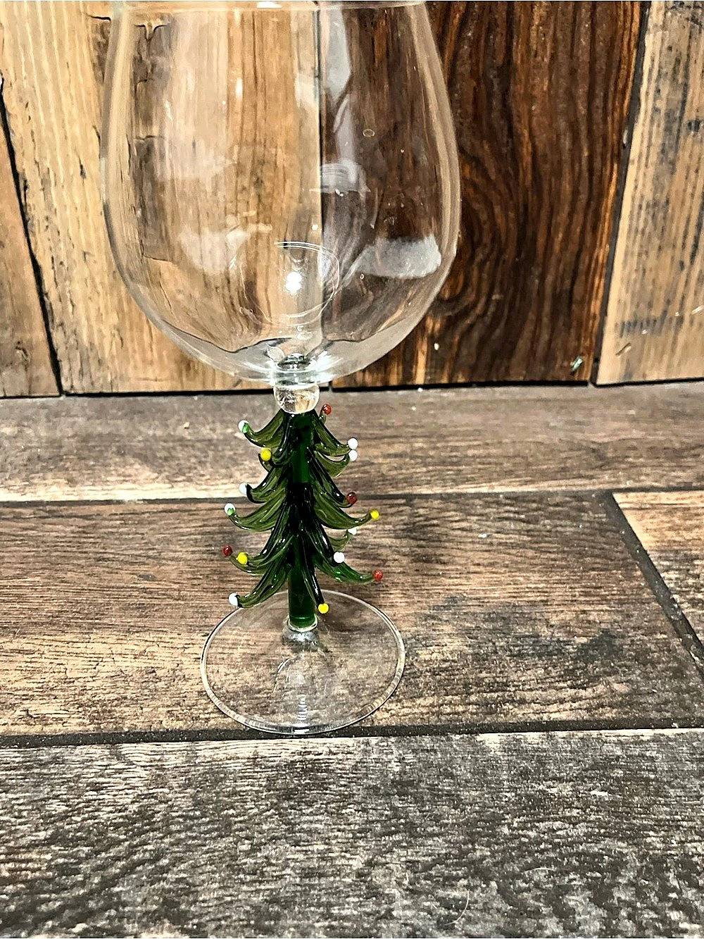 Handcrafted Christmas Tree Wine Glass in Green